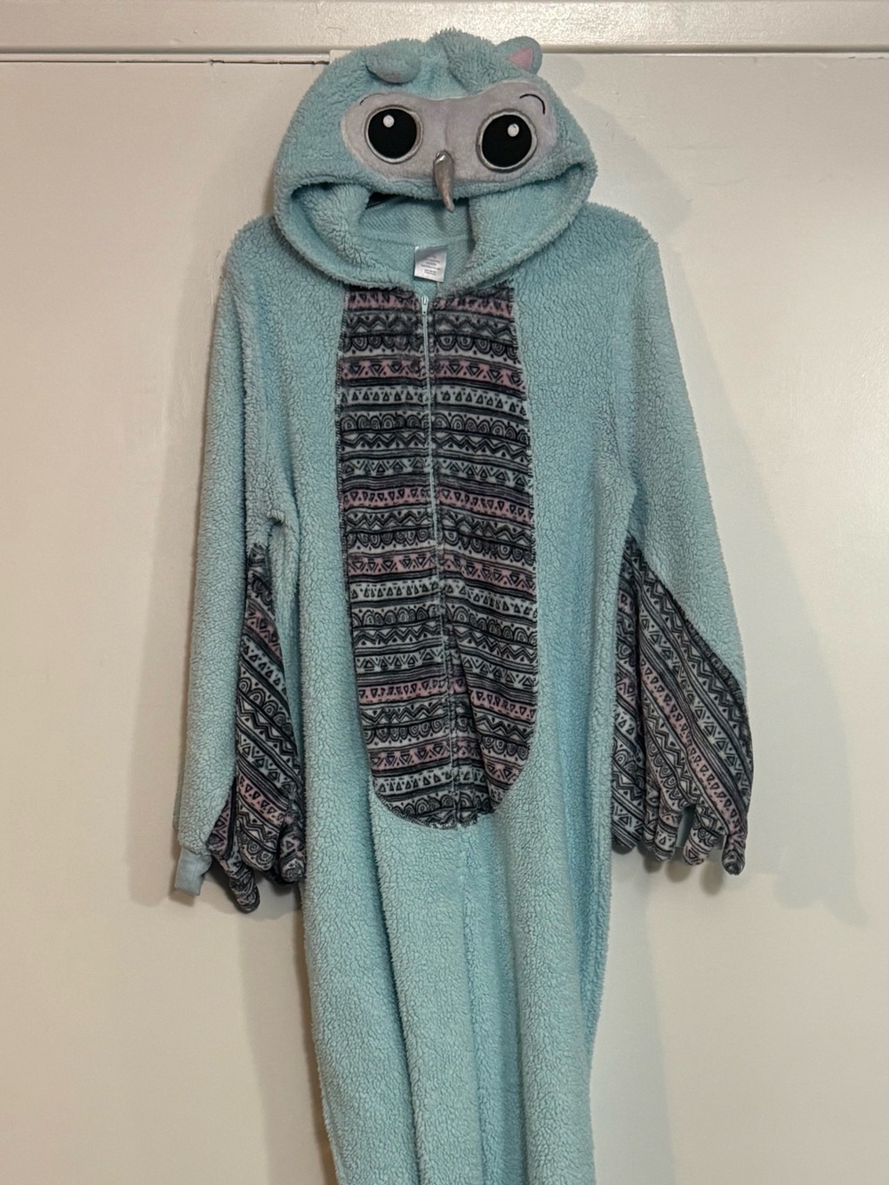 Secret Treasures Light Blue Fleece Hooded Owl Onesie with Patterned Panels